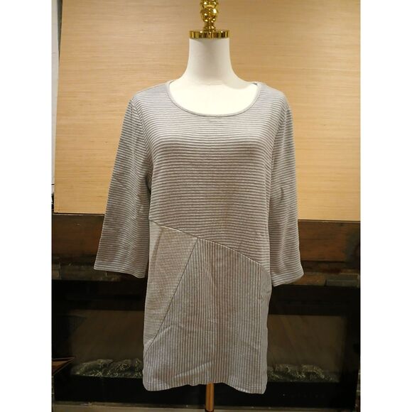 Chico's Sweaters - Chico's Women's LARGE Cotton Blend Gray Striped Light Sweater Top